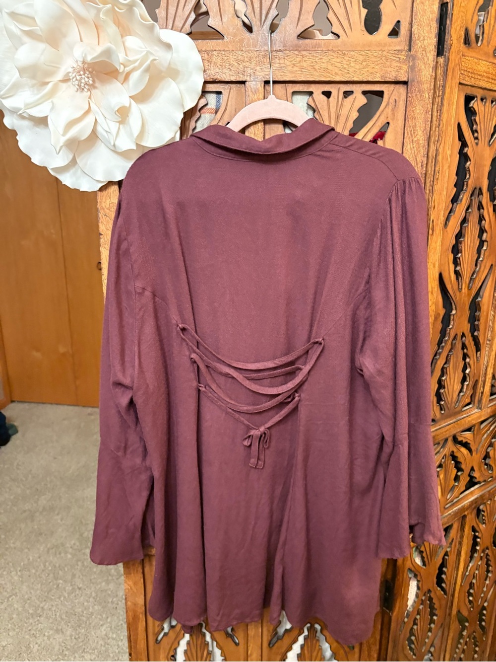 Plum Button-Front Flowy Tunic Blouse - Picture 5 of 6
